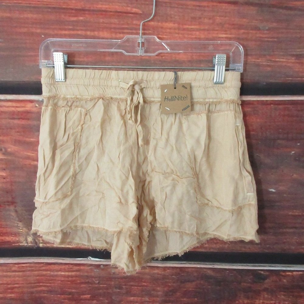Hello Knit! women's shorts SMALL Sugar Sand Tan pull on Draw String Lounge sz SM
